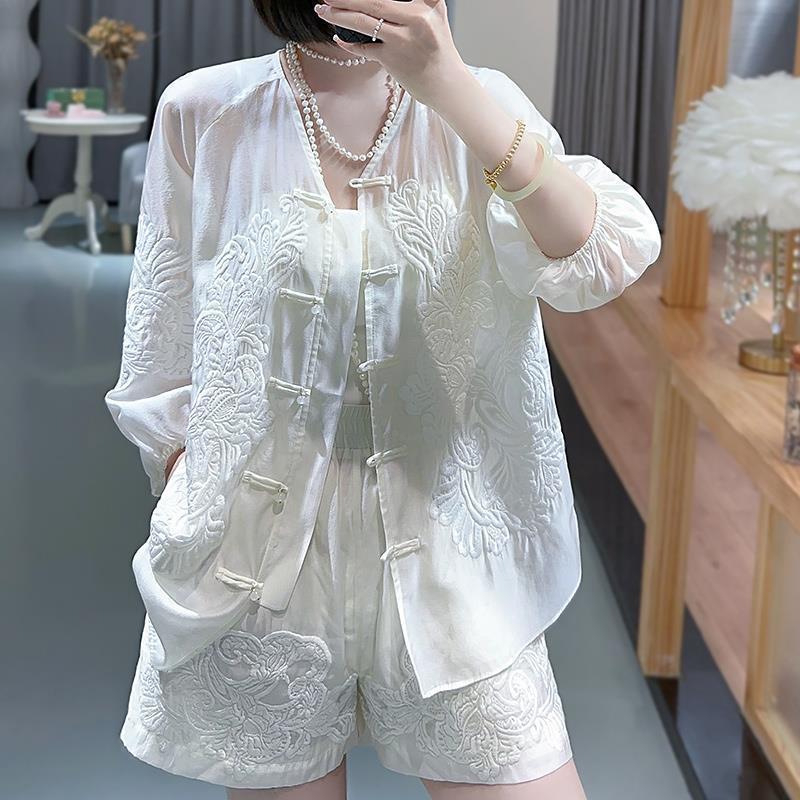 Summer Clothing For 60 Year Old Woman - Haftowany Zestaw w Stylu Narodowym 2026