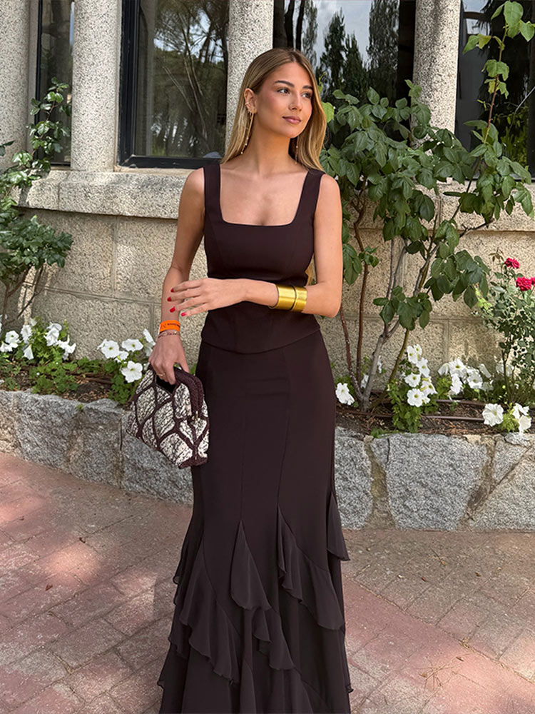 Summer Alt Clothing - Elegancki damski komplet patchworkowy: top bez
