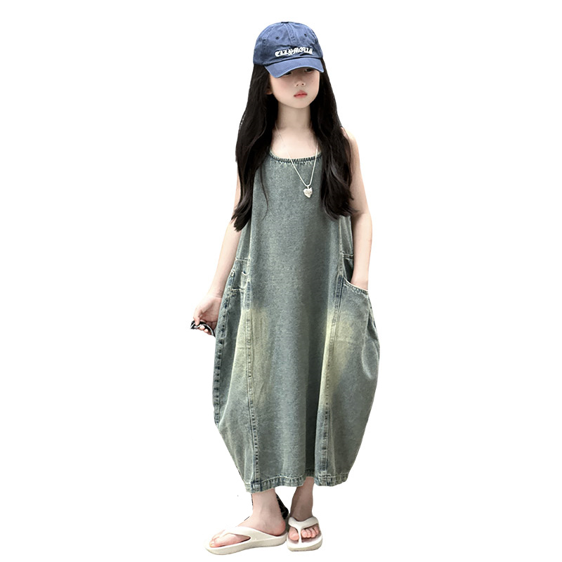 Summer Clothing Kids - Vintage Blue Children Girls Wysokiej jakości