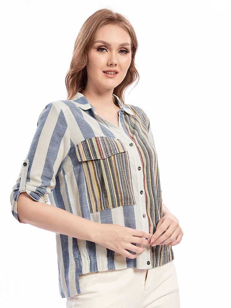 Damska tkana koszula z klapami – Summer Clothing For 60 Year Old Woman recenzja i cena