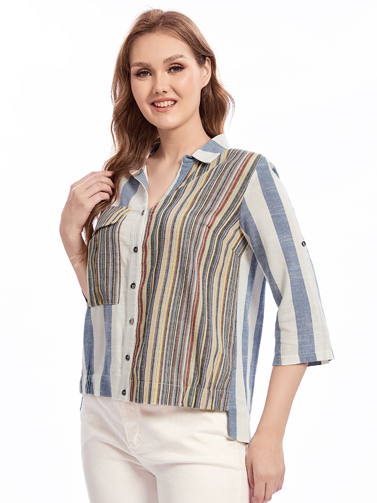 Damska tkana koszula z klapami – Summer Clothing For 60 Year Old Woman recenzja i cena