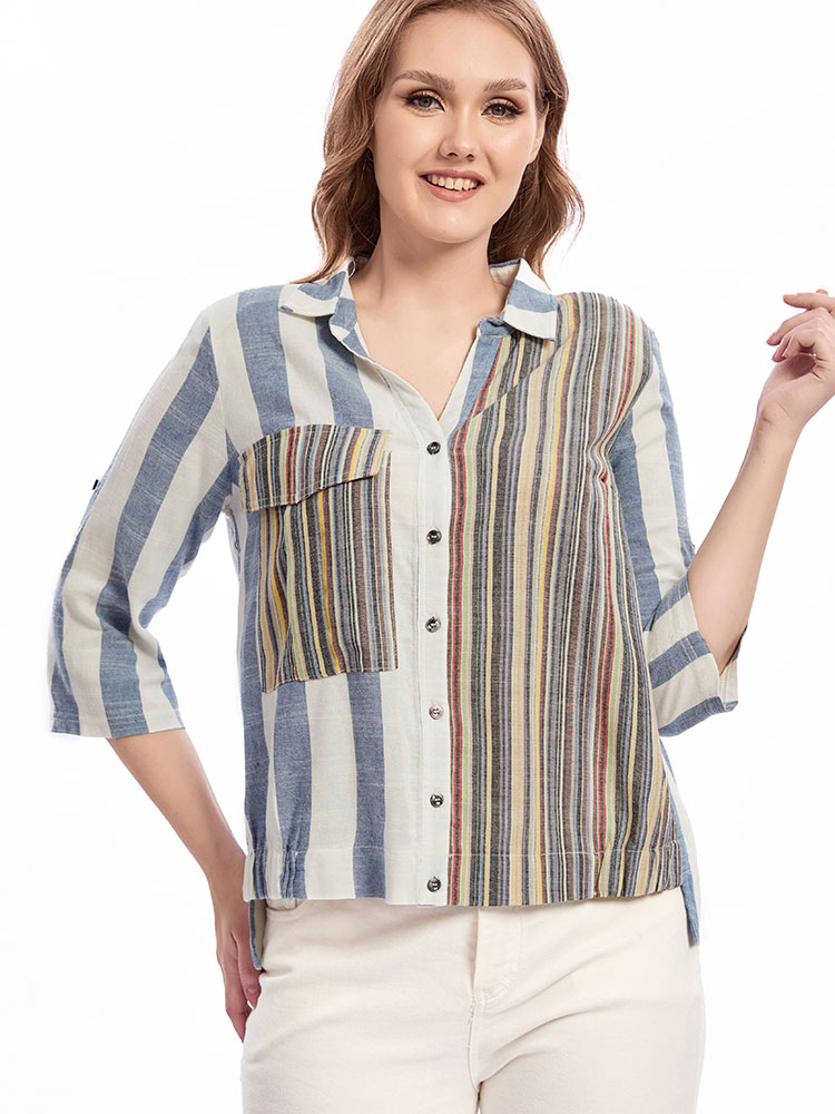 Damska tkana koszula z klapami – Summer Clothing For 60 Year Old Woman recenzja i cena